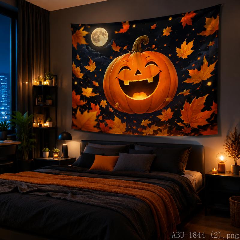 Halloween Horror Pumpkin Tapestry Spooky Storm Night Wall Art for Halloween Party Home Decor