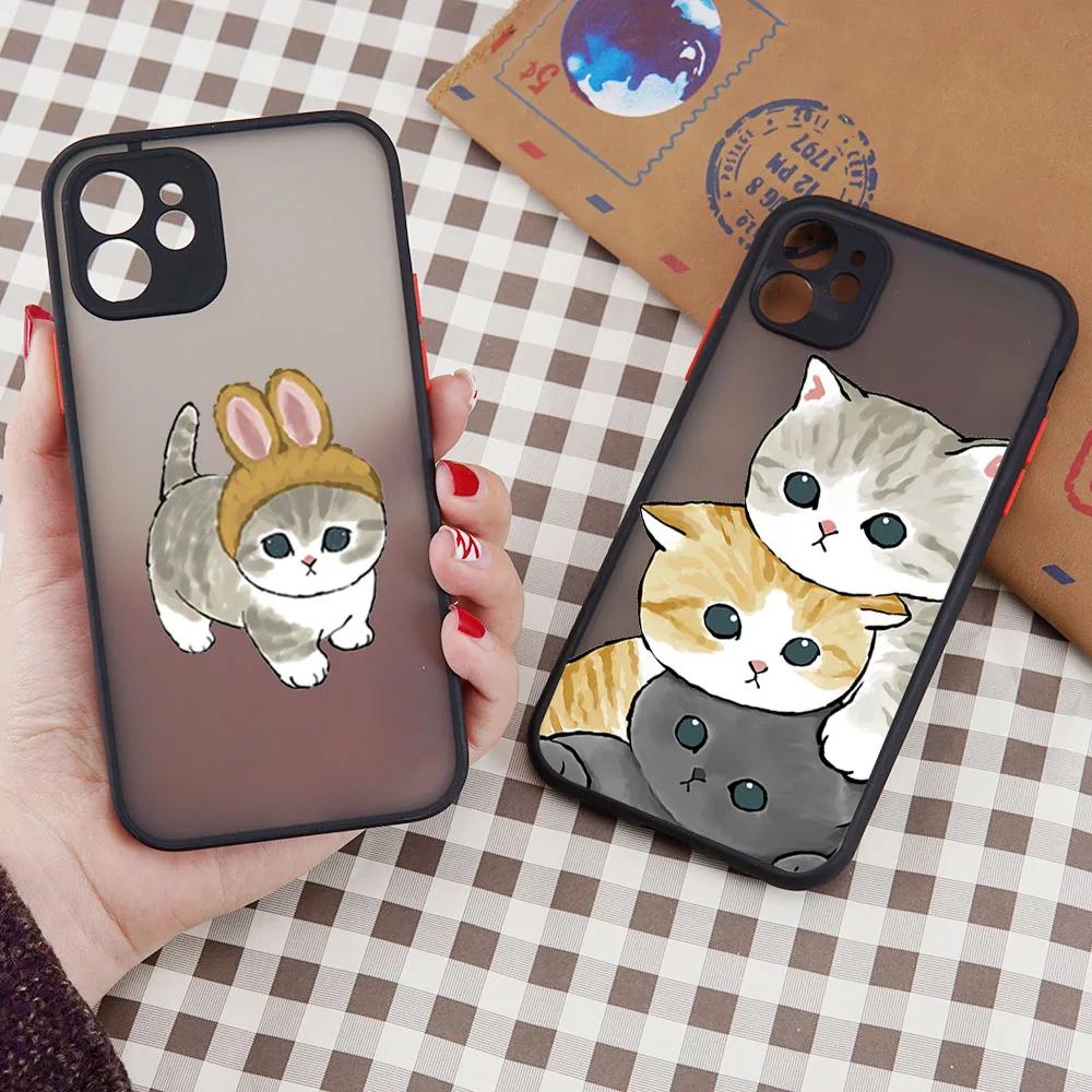 Süße Cartoon-Katze Handyhülle Für iPhone 17 16 15 11 12 14 13 Pro Max Mini X XS XR 7 8 Plus 16E Stoßfeste Harte Mattierte Hülle Fundas