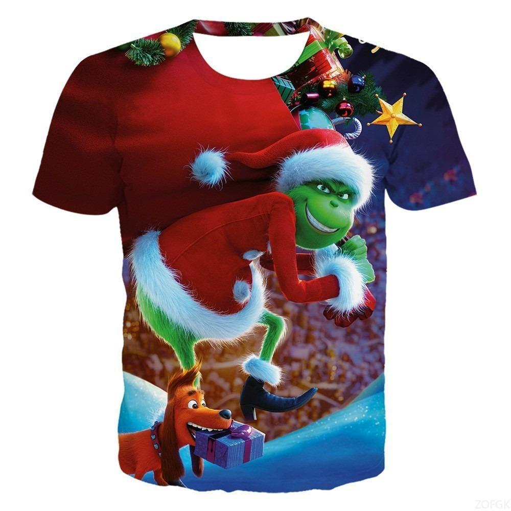 Summer 2025 New Green Hair Monster Grinch 3D Digital Printed Casual Loose Breathable Women's Short Sleeved T-shirt