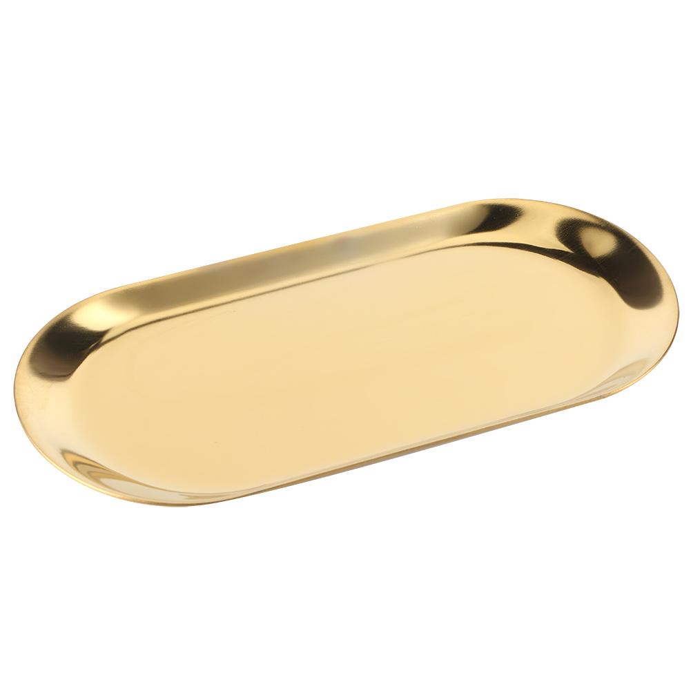 5pcs Stainless Steel Oval Shaped Towel Tray Cosmetics Jewelry Storage Tray Dish Plate OrganizerGold