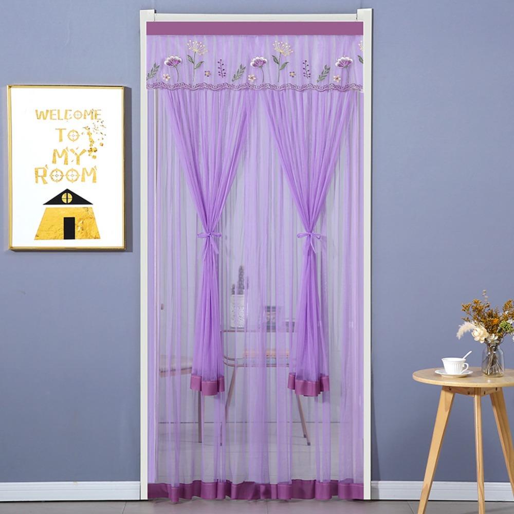 Breathable Mesh Lace Embroidered Door Curtain Punching Free Door Drapes  Girl Room