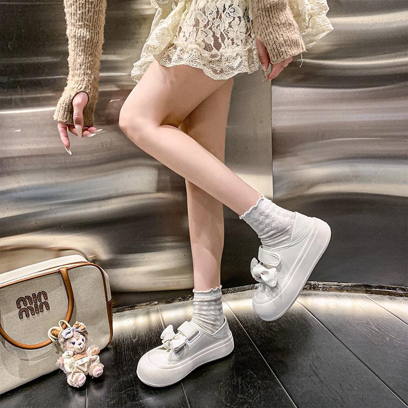 Little white shoes women's 2025 new spring and autumn women's popular thick-soled heightening skirt high-end versatile Velcro board shoes