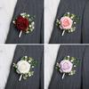 Suit Corsage Wedding Wristlet Band with Faux Pearl Embellished Simulated Roses Bride Groom Romantic Floral Accessories Prom Decoration