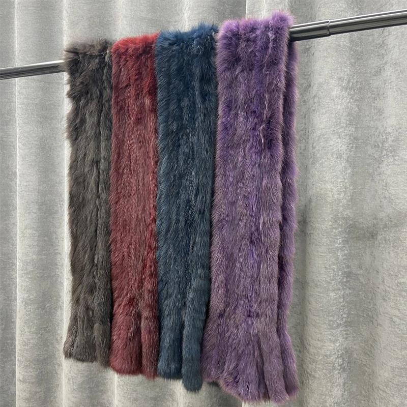 Women Winter Sable Scarf Knitted Natural Fur Shawls Fluffly Female Warm Scarves 78x25cm