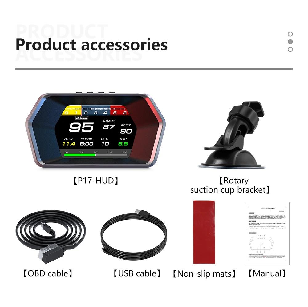 Auto HUD Digitaluhr KMH RPM Kilometerzähler OBD GPS Head Up Display 4,3 Zoll Tachometer P17 Multifunktionaler Überdrehzahlalarm