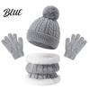 Soft Comfortable Winter Headwear Kids Warm Knit Set Bear Ear Hat Fleece Lined Neck Gaiter & Thermal Accessories Full Finger Gloves Thick
