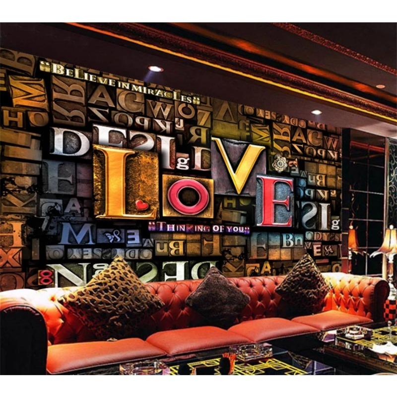 Wallpaper 3d Letters Retro Tv Background Wall Living Room Restaurant Wallpaper Hotel Decorative Mural