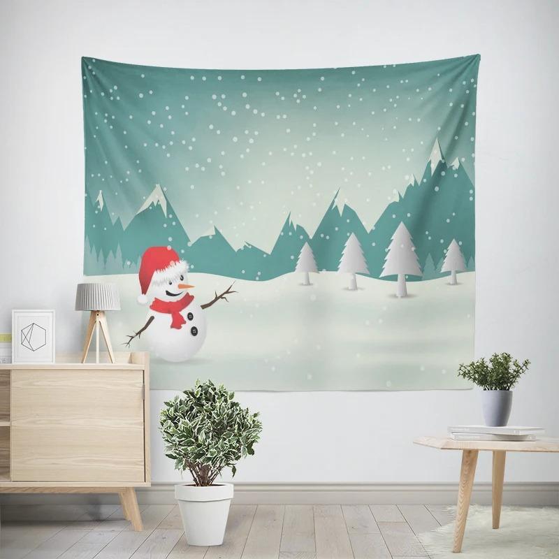 New Year Christmas Snowman Gift Box Pattern Living Room Bedroom Decorative Tapestry