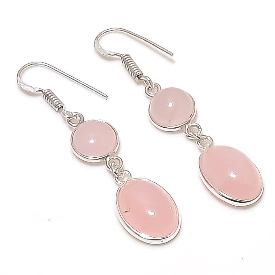 Natural Rose Quartz Gemstone Handmade 925 Sterling Silver Earring 1.97  AE-11804