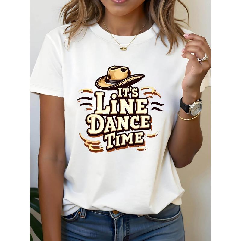 

Plus Size Women s T-Shirt It s Line Dance Time Graphic Print Casual Short Sleeve Crew Neck Top S белый
