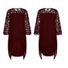 Chiffon Dress Spring European and American Women's Clothing Lace Patchwork 3/4 Sleeve Asymmetrical Hem Chiffon Dress