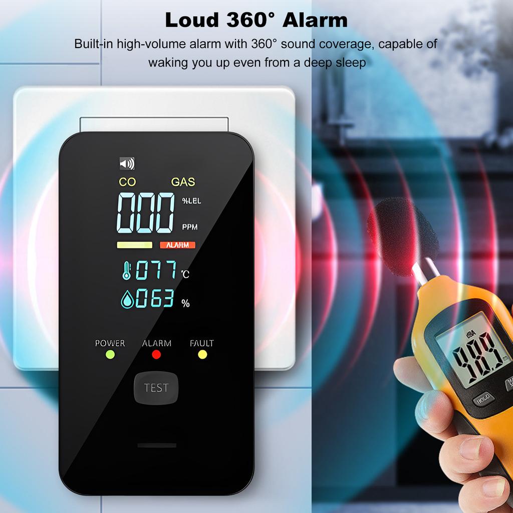 4-in-1 Natural Gas & Carbon Monoxide Detector with HD Display Screen Temperature Humidity Sensor Gas Leak Alarm Device For Home