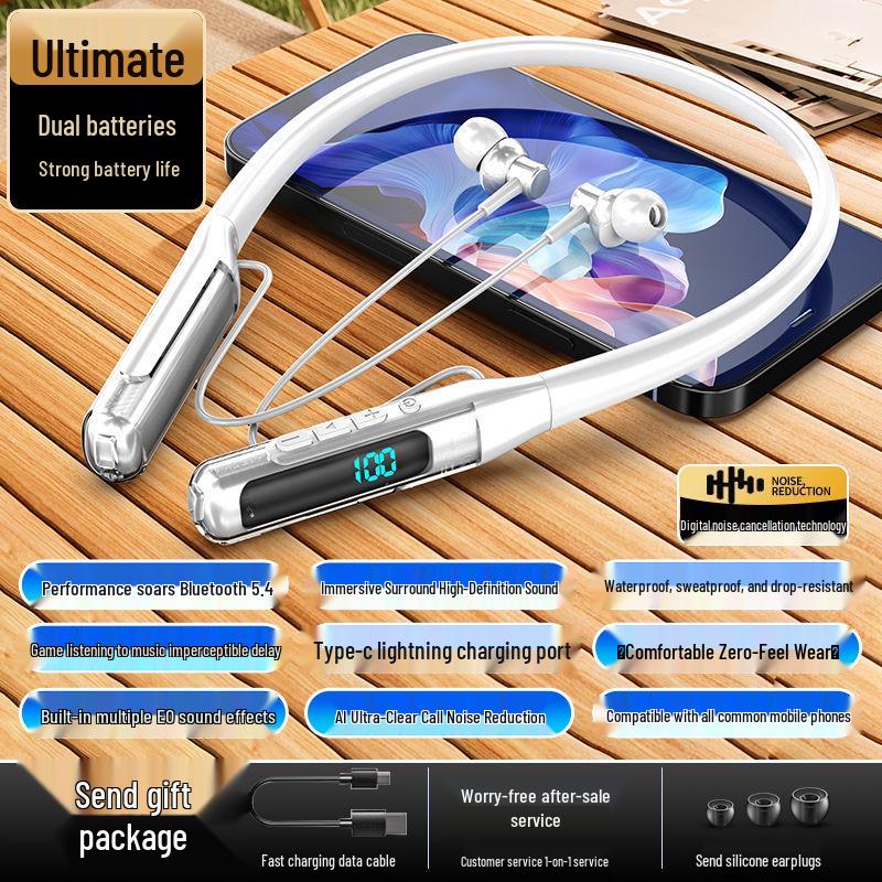 2025 Neckband Bluetooth Earphones - Long Battery, High Sound Quality, Sports Running, Compatible with Apple & Huawei