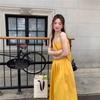 New Seaside Vacation Yellow Suspender Dress Children Summer French Gentle Wind Travel Wear Long Dress