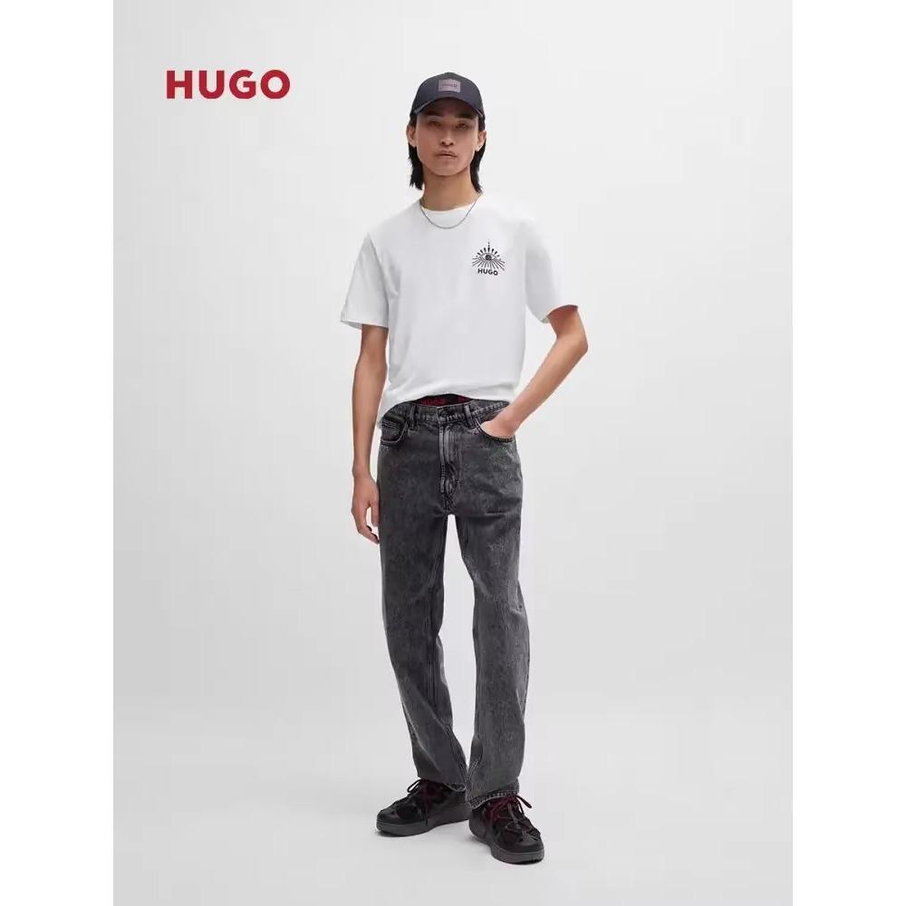 Camiseta de Algodón HUGO Verano Oversize Cuello Redondo Hombre Manga Corta Estampado con Patrón de Marca Camiseta Mujer Top Deportivo para Fitness