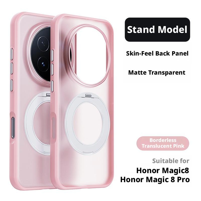 For Honor Magic 8/Magic 8 Pro/Magic8 Pro Case Skin-feel Matte Translucent 360° Holder Ring Magnetic Anti Slip Protective Cover