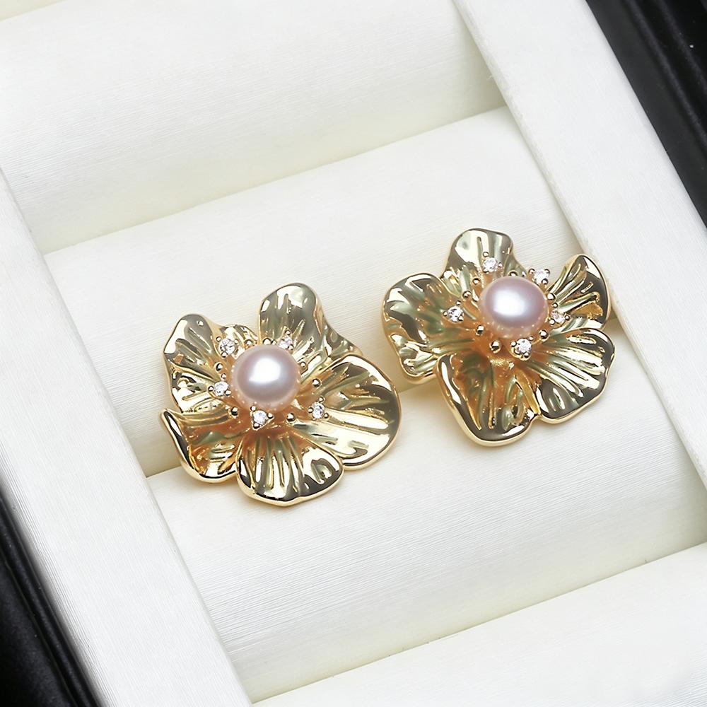 

Real 925 Silver Natural Freshwater Pearl Earrings,Lovely Cultured Pearl Stud Earrings Wife Mother Anniversary Black White Pink