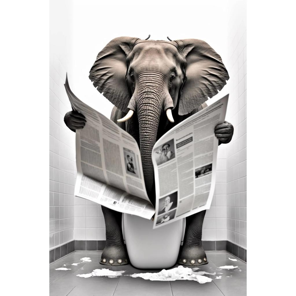 Funny Bathroom Humorous Animal Wall Canvas Paintings Decor Bear Dog Tiger Sitting On Toilet Reading Newspaper Poster Art Print