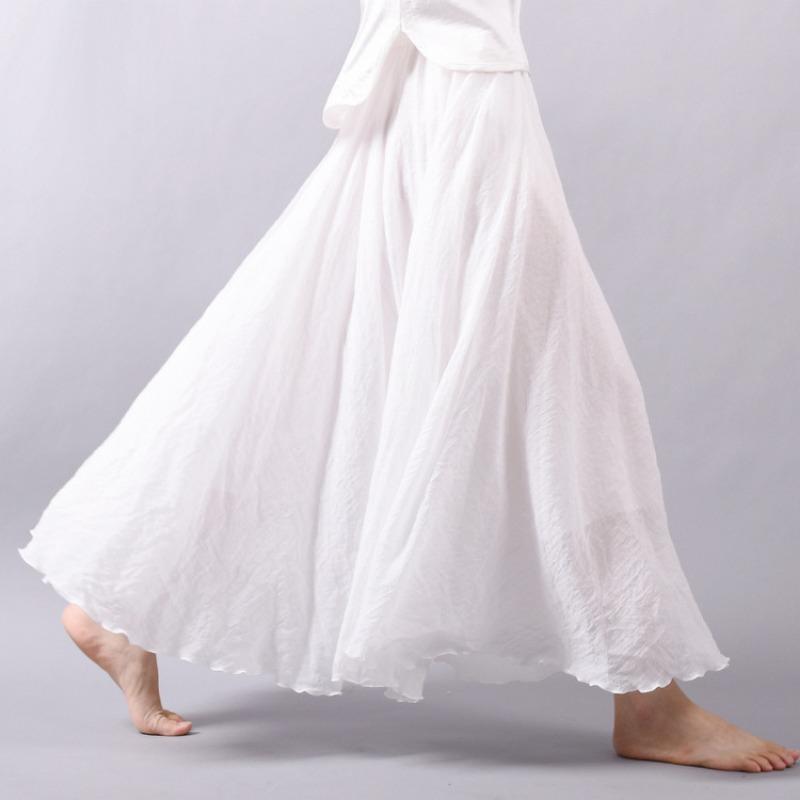 Summer New Overskirt Cotton and Linen Skirt Linen Solid Color Long Dress Loose Large Swing Skirt Pleated A- Line Skirt