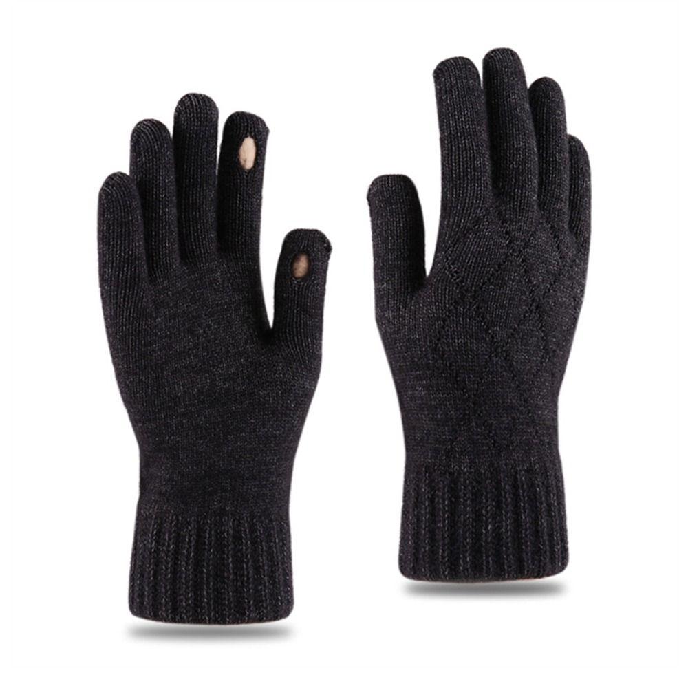 Wollgestrickte Vollfingerhandschuhe Winddichte Fleecehandschuhe Mode Radfahren Autofahren Fäustlinge für Winter