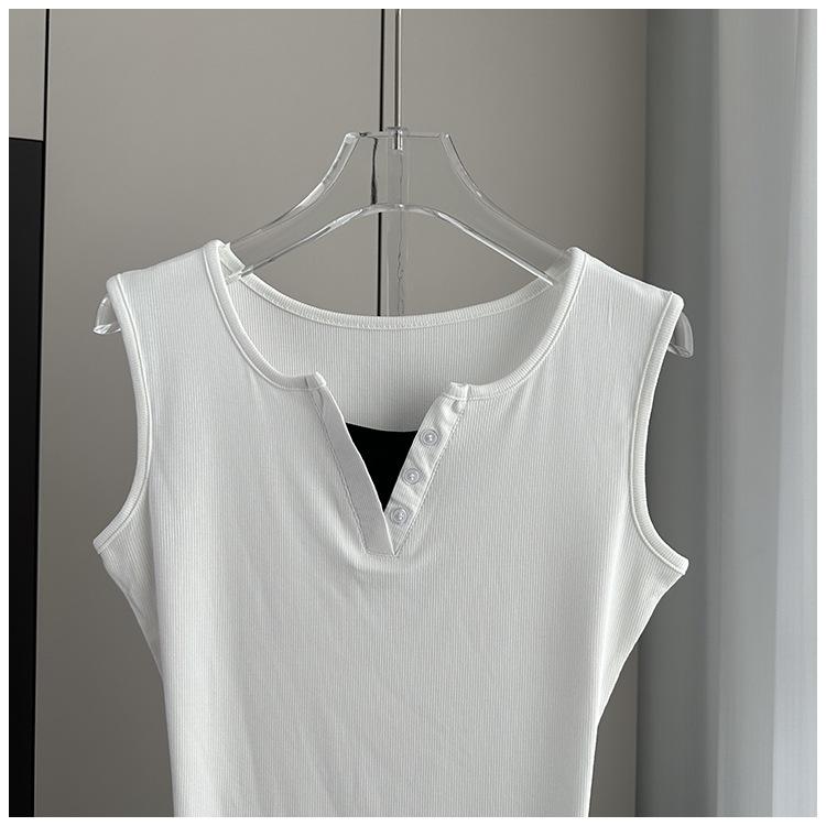 Fake Two-Piece Sleeveless Tank Top Casual Slim Fit Button Decor Summer Top Versatile Breathable Soft Material Flattering Slim Women Top