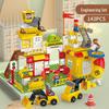 Children's Educational Building Blocks - Police and Fire Station Set with Engineering Vehicles, Large Pieces, Ideal Gift for Boys