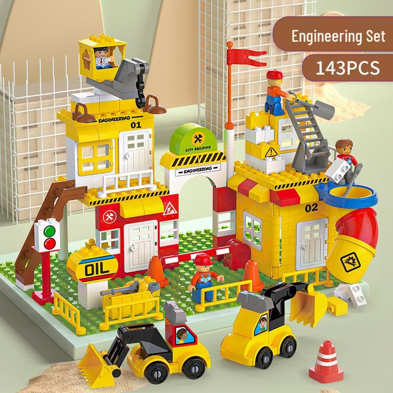Children's Educational Building Blocks - Police and Fire Station Set with Engineering Vehicles, Large Pieces, Ideal Gift for Boys