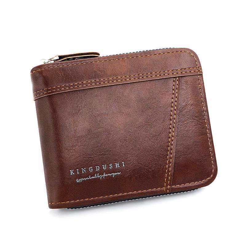 Kingdushi Men's Compact Zipper Wallet: Fashionable, Casual, Large Capacity with Multiple Card Slots