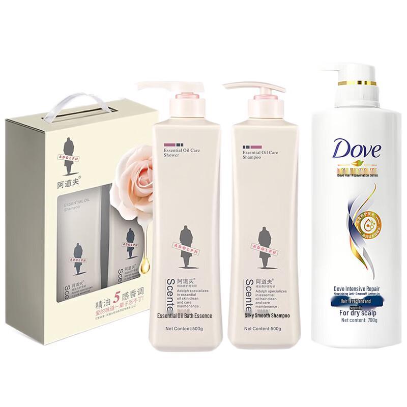 

Adolph Essential Oil Shampoo & Shower Gel Set with Dove Conditioner