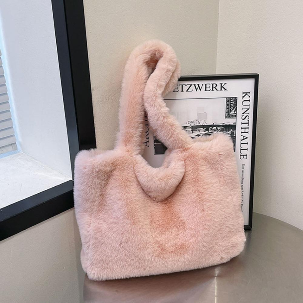 Cute Shoulder Bag Plush Shopper Bag Versatile Underarm Handbag  Female