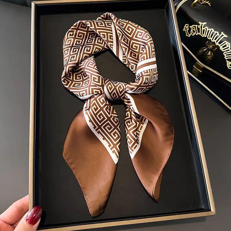 Luxury Fashion Print 70*70cm Silk Square Scarf Women Soft Satin Hairband Neckerchief Tie Female Headband Foulard Bag Ribbon