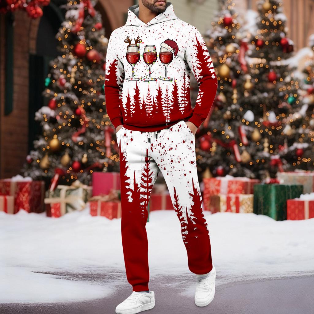 Men's Christmas Two-piece Hooded Sweatshirt, Jogging Pants, Sports Pants Set