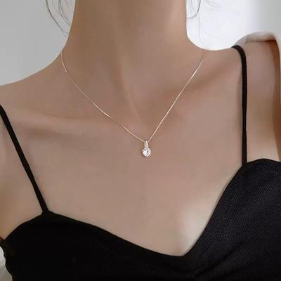 Simply Small Round Shining Bling Zircon Pendant Necklace for Women Girls Clavicle Chain Elegant Charm Chain On Neck Jewelry