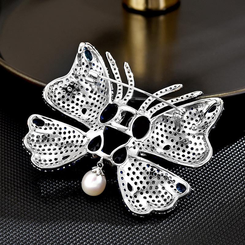 Heavy Industry Full of Zircon Freshwater Pearl Fringed Butterfly Brooch Women's Luxury Atmospheric Corsage Jewelry
