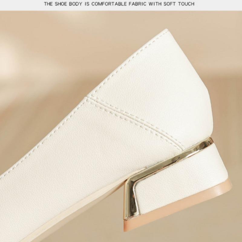 Low-heeled Work Professional Leather Shoes Flat-bottomed Shallow-mouth Thick-heeled Single Shoes Temperament All-match High-heeled Shoes