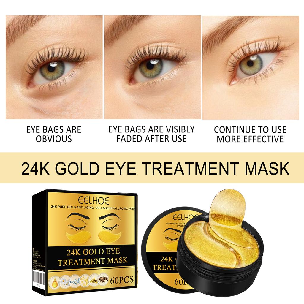 EELHOE 24k Gold Under Eye Patches 60 Pcs Eye Mask Pure Gold Anti-aging Collagen Hyaluronic Acid Under Eye Mask
