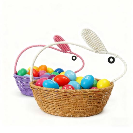 Rattan Bunny Basket Handwoven Basket with Bunny Ears Easter Rabbit Basket for Decoration Gifts Easter Eggs Candy Party Favors Storage