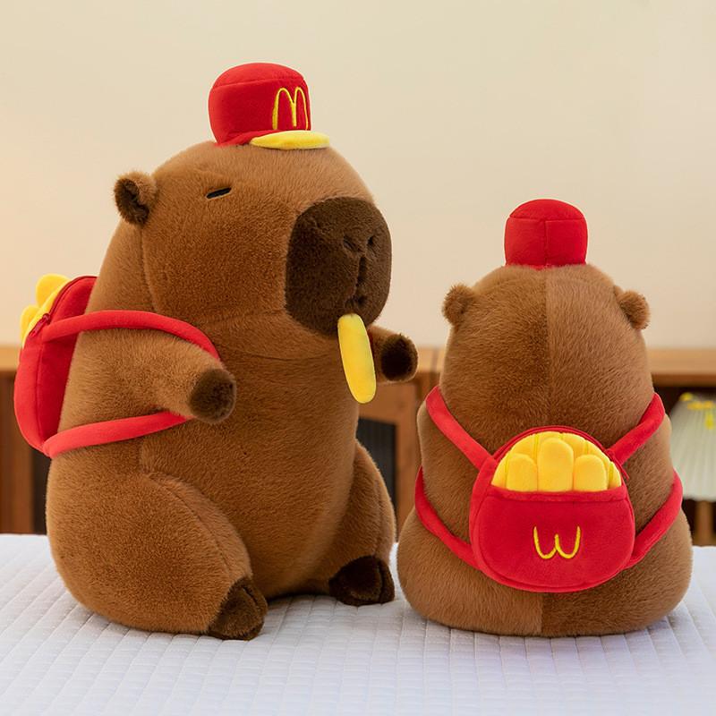 Plush Creative Capybara Toy Hat Fries Backpack Stretchable Poseable Kids Gift