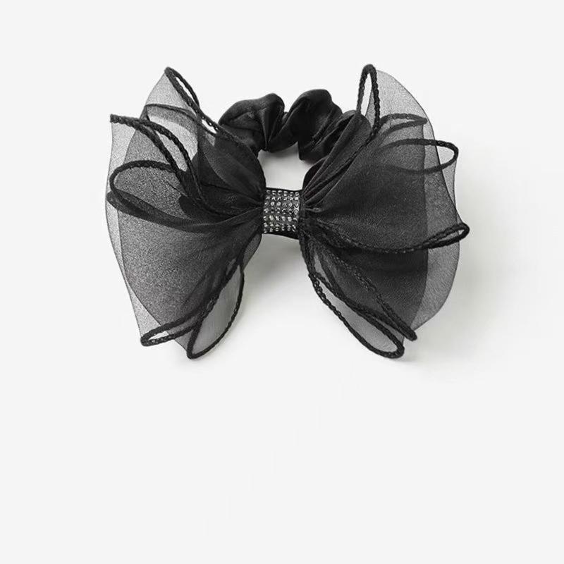 Mesh Rhinestones Bows Hair Tie Elastic Practical Hair Accessory For Women Girls Sports Party Hair Scrunchie Hair Decors