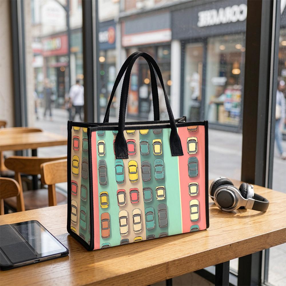 Cute Car Print Daily Tote Bag Fashionable Casual Large Capacity Shoulder Bag For Outdoor Shopping