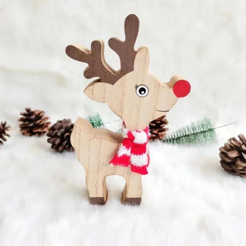 Christmas Deerlet Ornaments Creative Wooden Decoration Craft New Year Xmas Holiday Home Decoration Desktop Decor Christmas Gifts