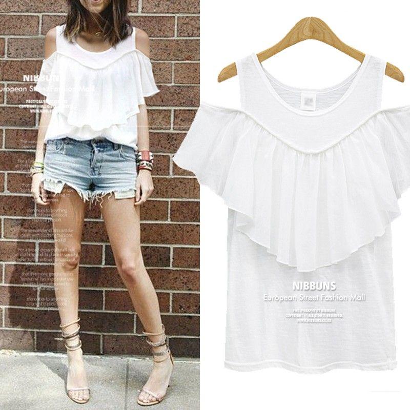 

Modal Ruffle Bottoming Loose Top T-shirt White 2XL