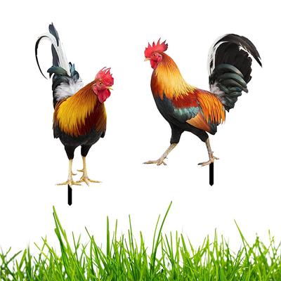 2PCS Rooster Decor Chicken Statue Outdoor Garden Decoration Yard Art Figure Sculpture