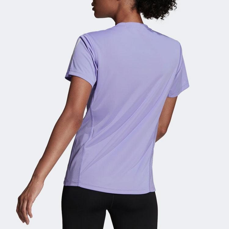 Adidas Striped Logo Print Running Short Sleeve T-Shirt Women Tops Light-Purple HC1748
