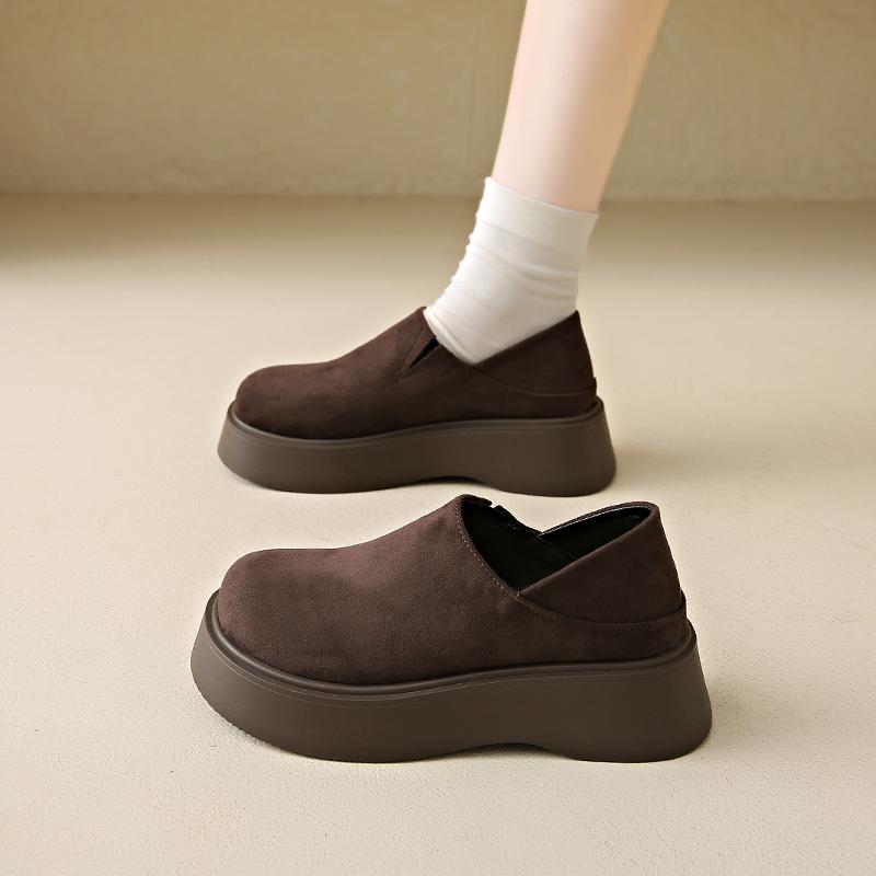 Fashion CRLAYDK Designer Women's Slip On Loafers Vintage Platform Work Suede Ladies Shoes Leather Walking Casual Height Increase Slides