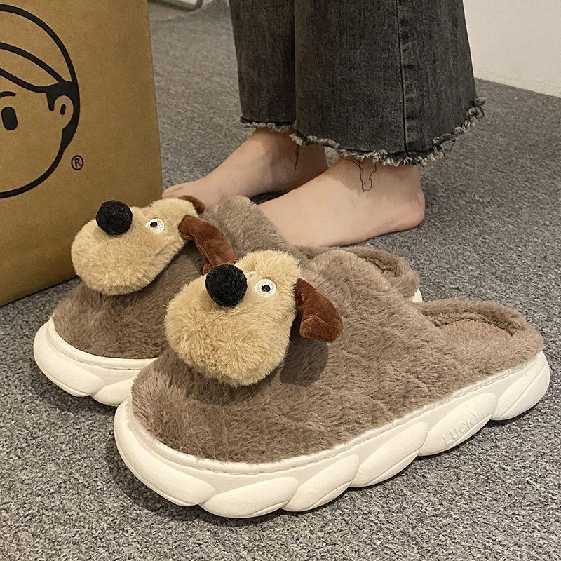 Nové dámské zimní bavlněné pantofle s tlustou podrážkou, kreslený roztomilý štěně, polstrované, pokojové, pro páry, teplé, pánské bavlněné pantofle