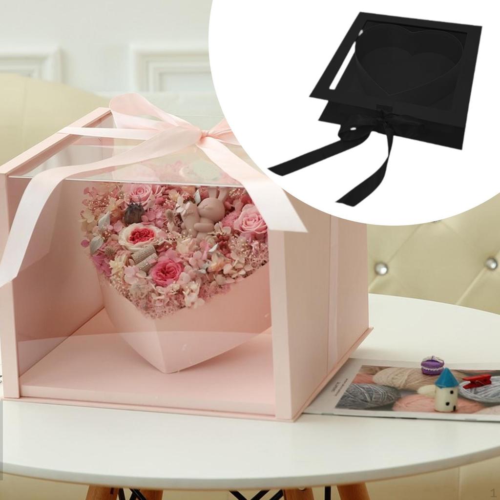 Boutique Valentine's Heart Flower Box Clear Top Creative Elegant Romantic Fillable Packaging for