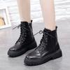 Martin Boots Women's Black Platform-soled Locomotive Boots Autumn Thin Winter Velvet Warm Short Boots