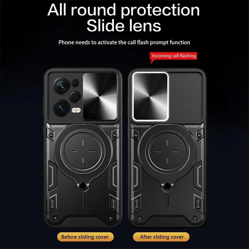 Slide Camera Magnetic Case For Poco F6 X6 X5 Pro 5G X4 GT X3 NFC Coque For Poco F5 M6 M4 Pro M5S Armor Ring Holder For Magsafe