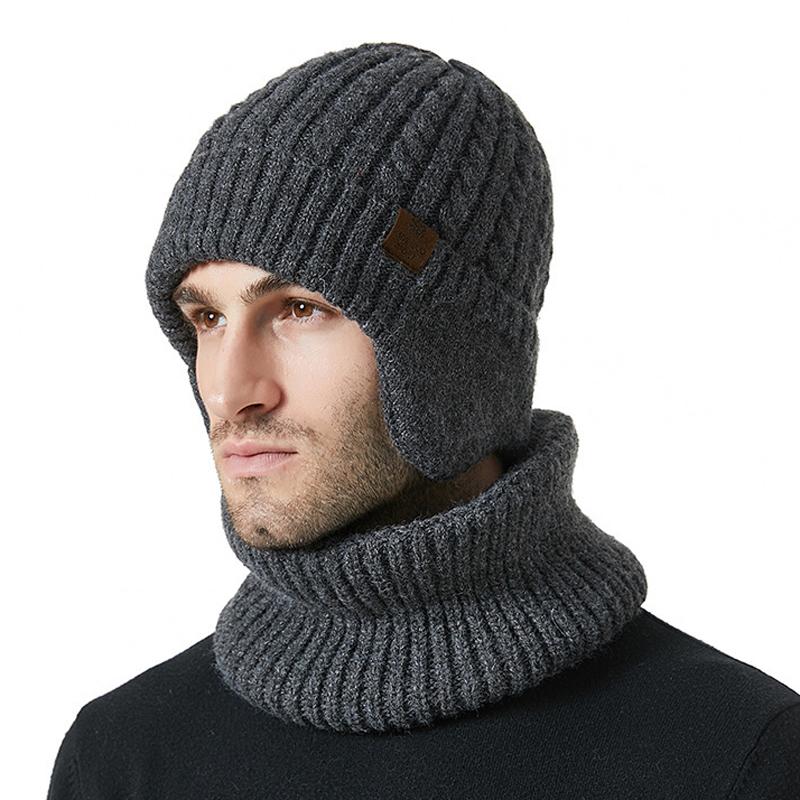 Winter Men's Women's Knitted Hat Scarf Two-piece Twist Ear Protection Warm Cap